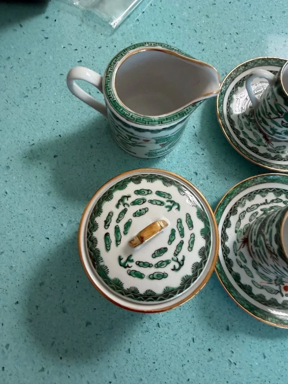Vintage Chinese Porcelain Set of 6 Demitasse Cup, Saucer Set Sugar And Creamer